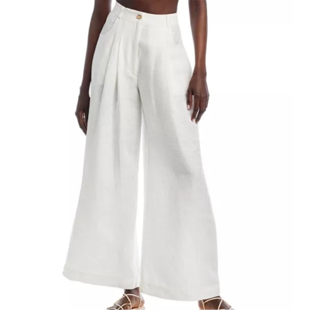 Farm Rio white wide leg linen pants xxs